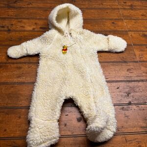 Vintage Winnie the Pooh Sherpa Fleece Pram Suit Cream Yellow NB Made in USA